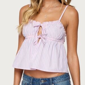 AVENLY STRIPED TIE FRONT BABYDOLL TOP